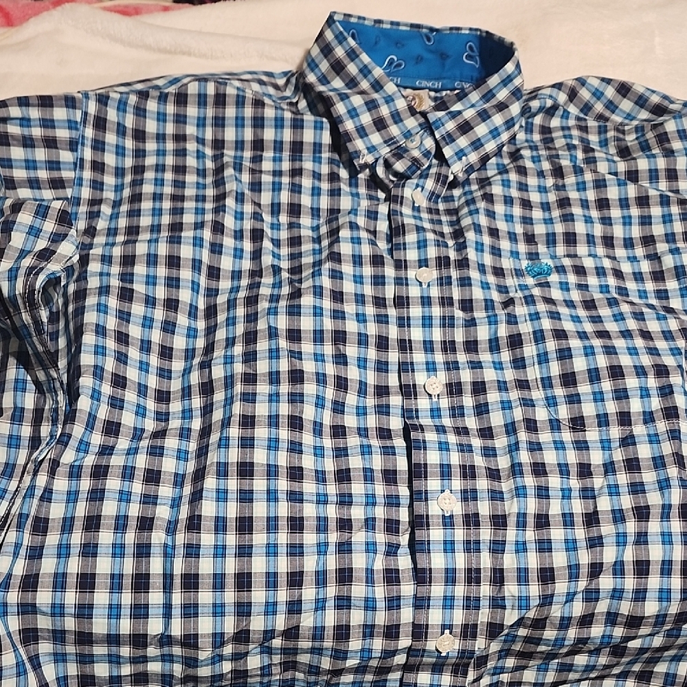 Cinch Men's Navy and White Plaid Shirt